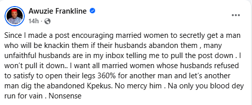 Nigerian man encourages married women to get secret lovers if their husbands refuse to have s3x with them