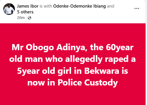 60-year-old man accused of r@ping 5-year-old girl in Cross River community