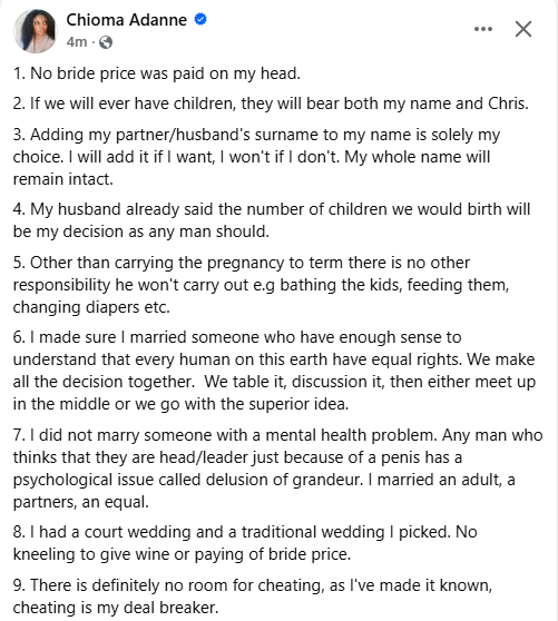 No kneeling to give wine or paying of bride price, - Newly married Nigerian doctor writes about  her non-negotiables in marriage