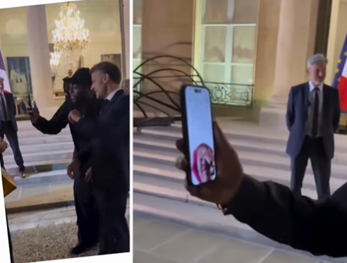 Moment Davido introduced his wife, Chioma, to French President, Emmanuel Macron (video)