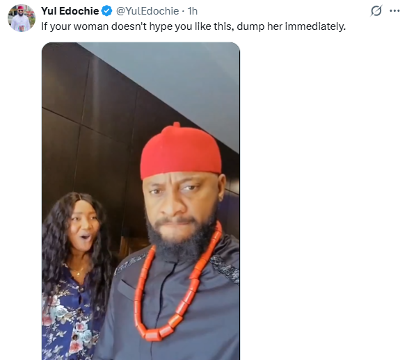 If your woman doesn?t hype you like this, dump her immediately- Yul Edochie tells men as he shared video of Judy hailing him