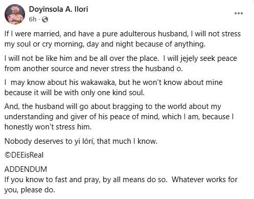 If I were married to an adulterous husband, I will seek peace from another source - 60-year-old Nigerian woman says