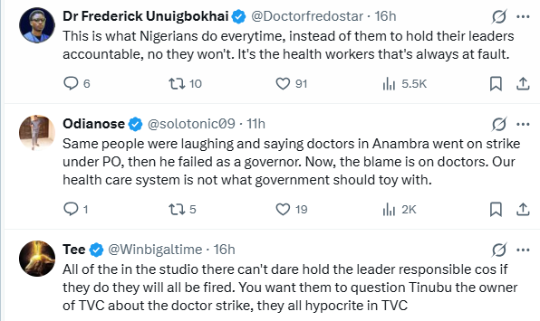 Nigerian doctors react after TVC reporter berated healthcare workers over singer Toluwanising's demise