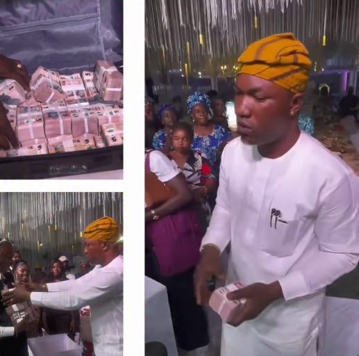 Man Surprises Couple with Generous Gift of N5 Bills at Wedding Reception in Nigeria