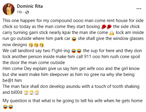 Side chick beats her married lover for refusing to sleep over, locks him up and smashes his car windows in Abuja (video)