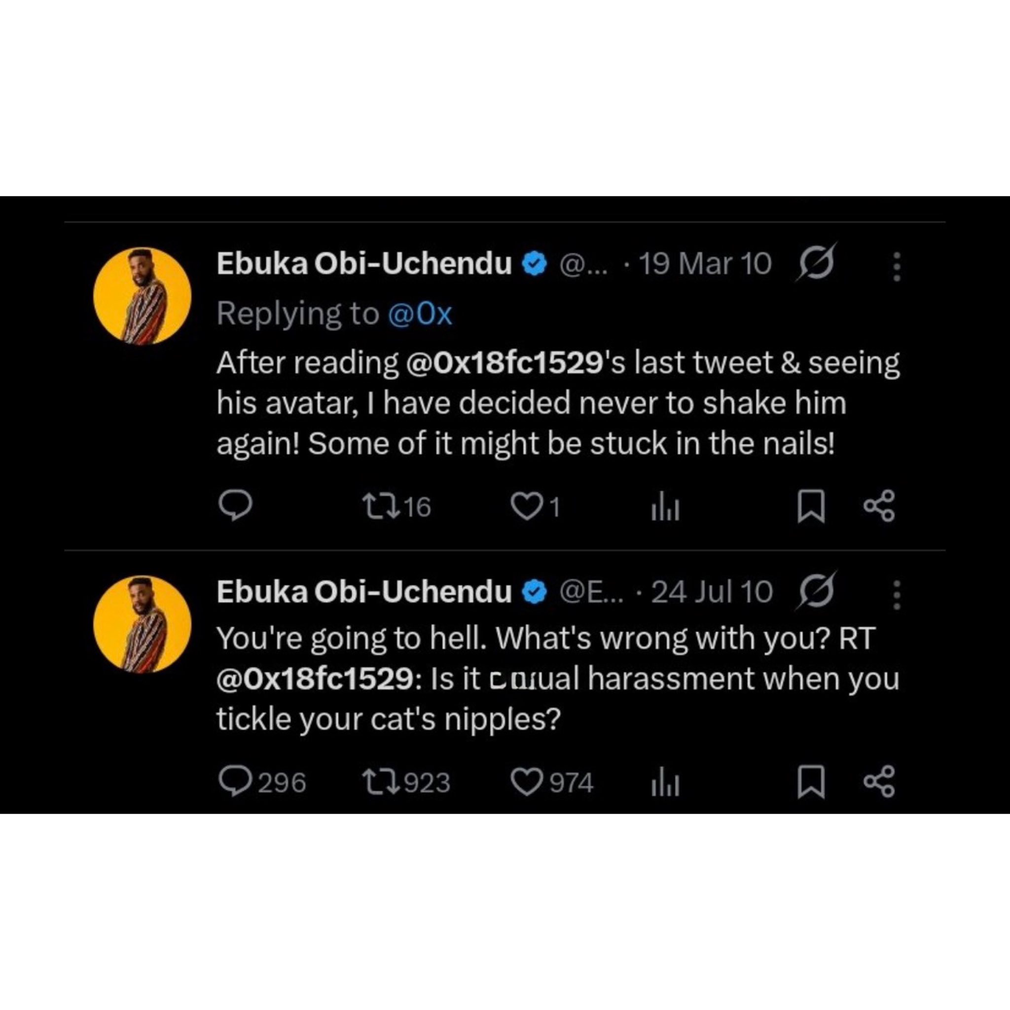 Media personality Ebuka Obi-Uchendu?s 2010 tweet chastising Paystack co-founder Ezra Olubi over his ?creepy? fantasies goes viral
