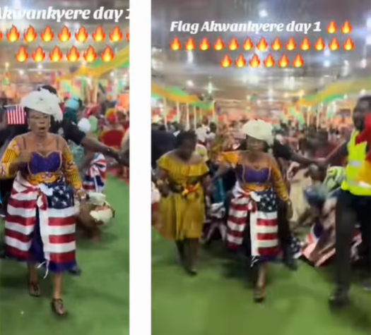 Trending video of Ghanaian church members using flags of their dream countries to rub the floor stepped on by their clergywoman