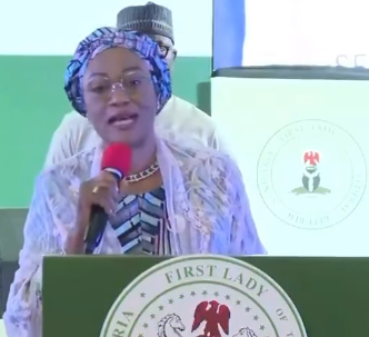First Lady Oluremi Tinubu speaking at an interfaith event in Abuja