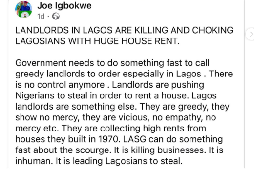 Landlords are pushing Nigerians to steal in order to rent a house- APC chieftain, Joe Igbokwe
