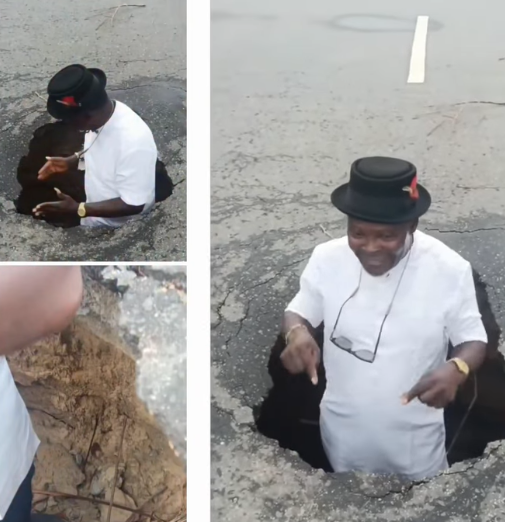 Man raises alarm over large potholes on a major road in Bayelsa state (video)