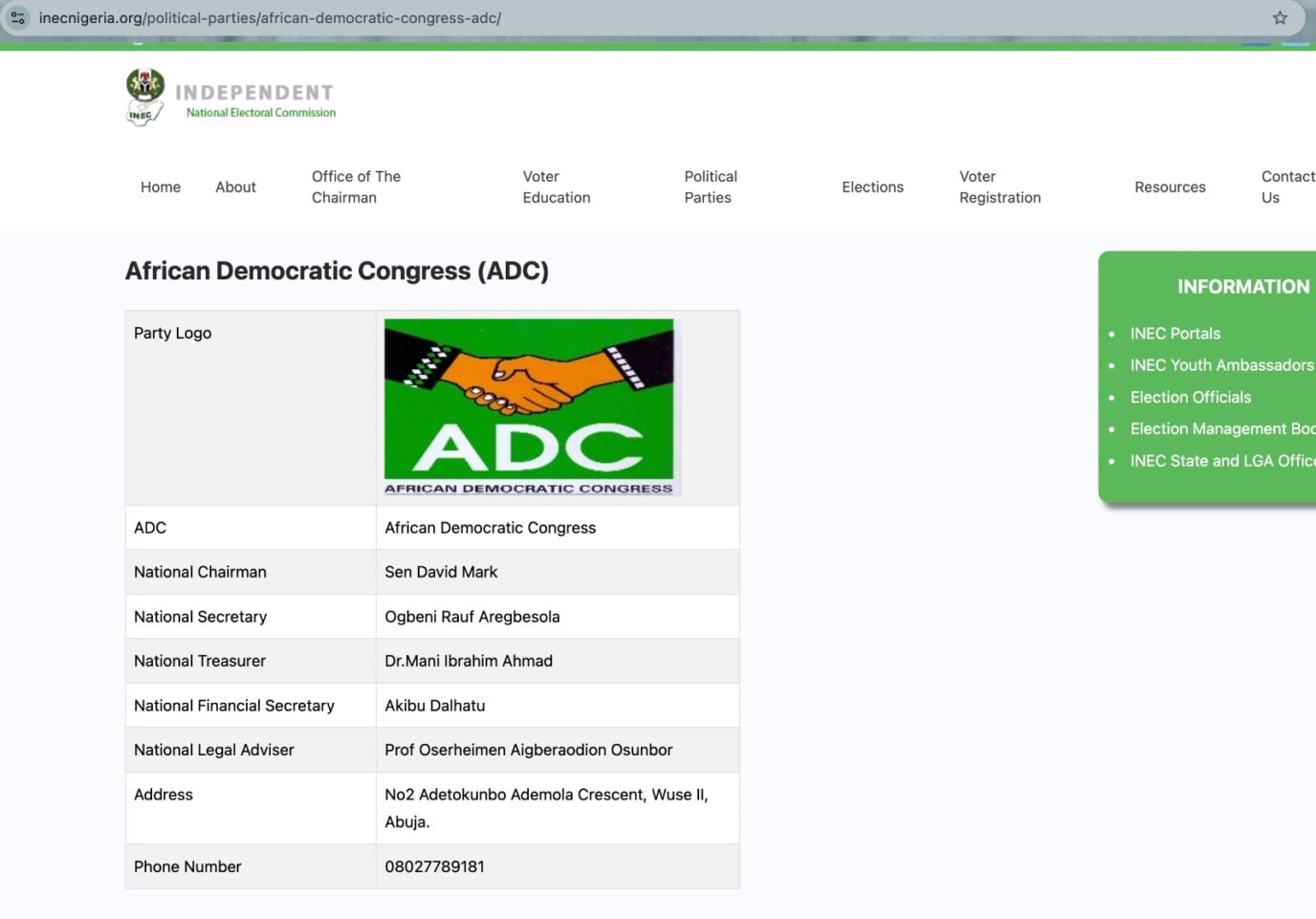 INEC restores Mark-led ADC leadership on website after Supreme Court ruling