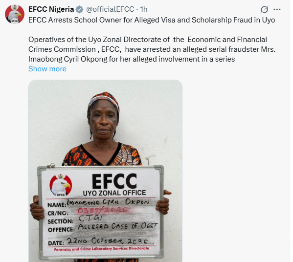 EFCC arrests school owner for alleged visa and scholarship fraud in Uyo