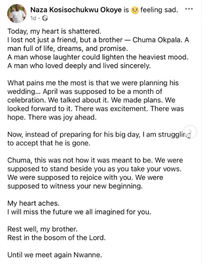 Friends mourn Anambra councillor who d!ed few weeks to his white wedding
