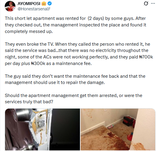 Another angle showing the disarray in the short-let apartment