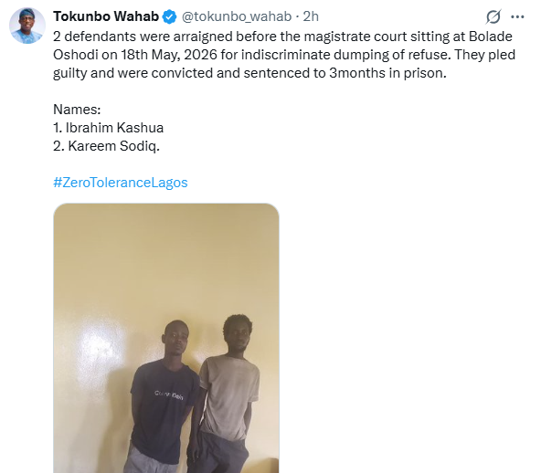 Two sentenced to three months imprisonment for indiscriminate refuse dumping