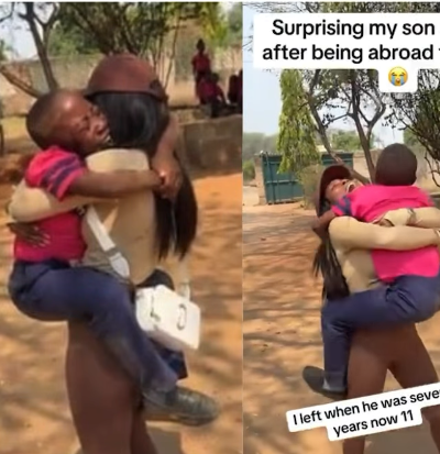 Heartwarming video of Nigerian mum reuniting with her son after four years of being abroad