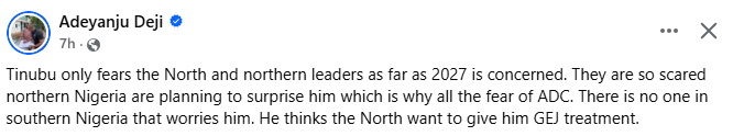 President Tinubu only fears the North and northern leaders as far as 2027 is concerned- Deji Adeyanju