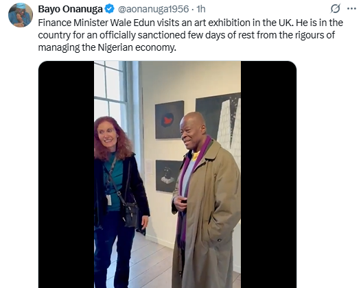 Minister of Finance, Wale Edun, makes public appearance at London Art Fair