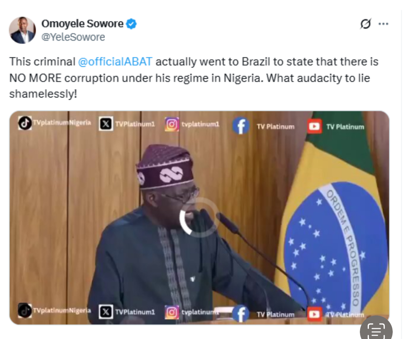 FG rearraigns Sowore over posts calling Tinubu criminal, drops charges against Facebook, X