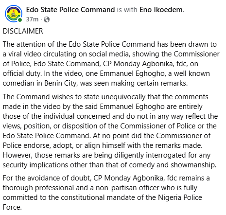 Edo police command reacts to viral of video of Governor Okpebholo?s aide threatening to hand over ADC members to the police and calling Peter Obi stup!d