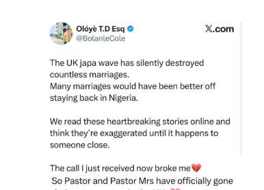 The UK japa wave has silently destroyed countless marriages - Nigerian lawyer says