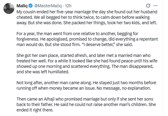 Life does not always give you a second chance - Nigerian man shares story of a lady who walked out of her marriage after her husband cheated