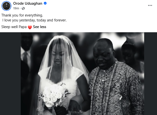 Orode Uduaghan mourns her dad, Emmanuel Uduaghan