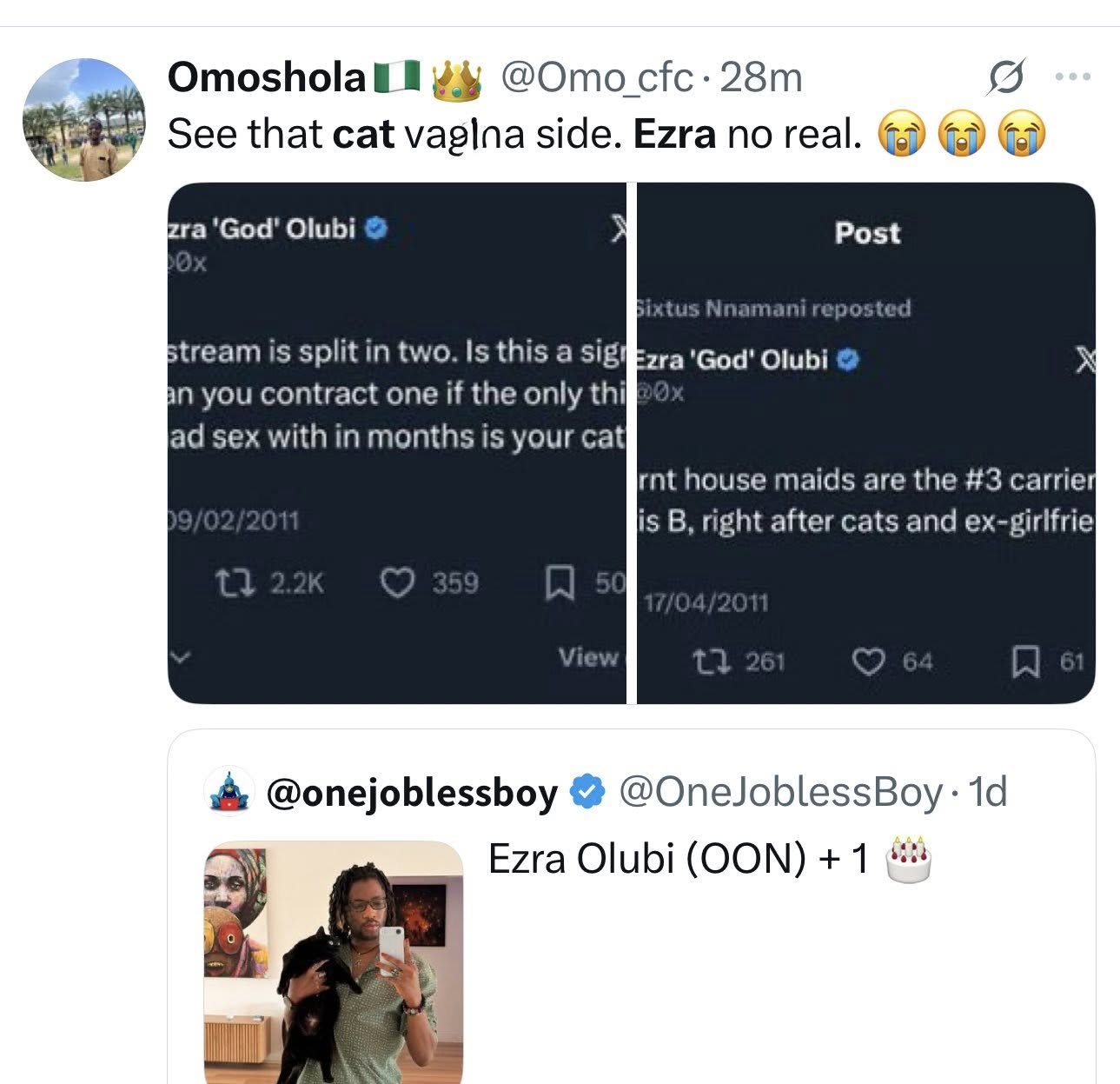 Photo of Paystack co-founder Ezra Olubi and his cat pop up on social media after old tweet of having s3x with his cat