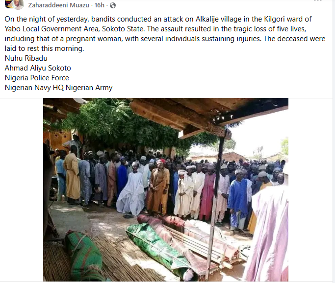 Bandits k!ll pregnant woman and four others in Sokoto community