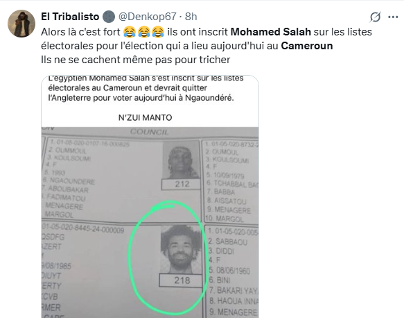 Cameroon presidential election: Football star Mohamed Salah appears on registered voters list