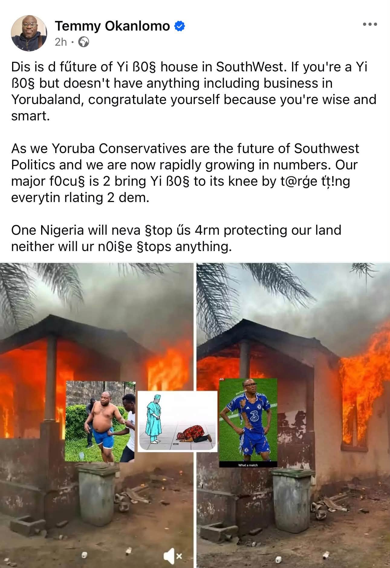 ‘Yoruba patriots’ gather on Facebook to call for k!lling of Igbos in Yoruba land while also celebrating the k!lling of an Igbo family including their 5-year-old child by Yoruba touts in Oyo