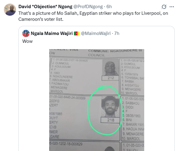 Cameroon presidential election: Football star Mohamed Salah appears on registered voters list