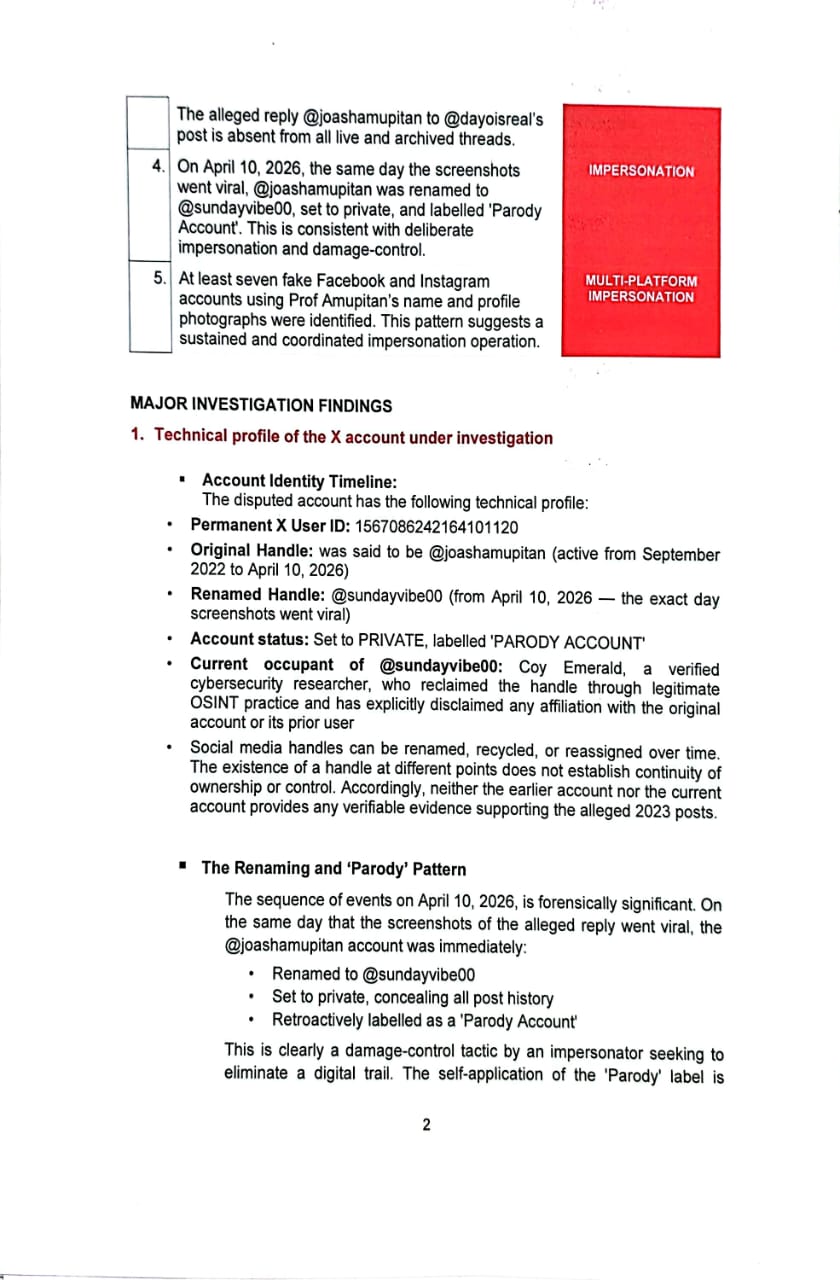 INEC claims forensic investigation clears its chairman Prof. Joash Amupitan of having controversial X account