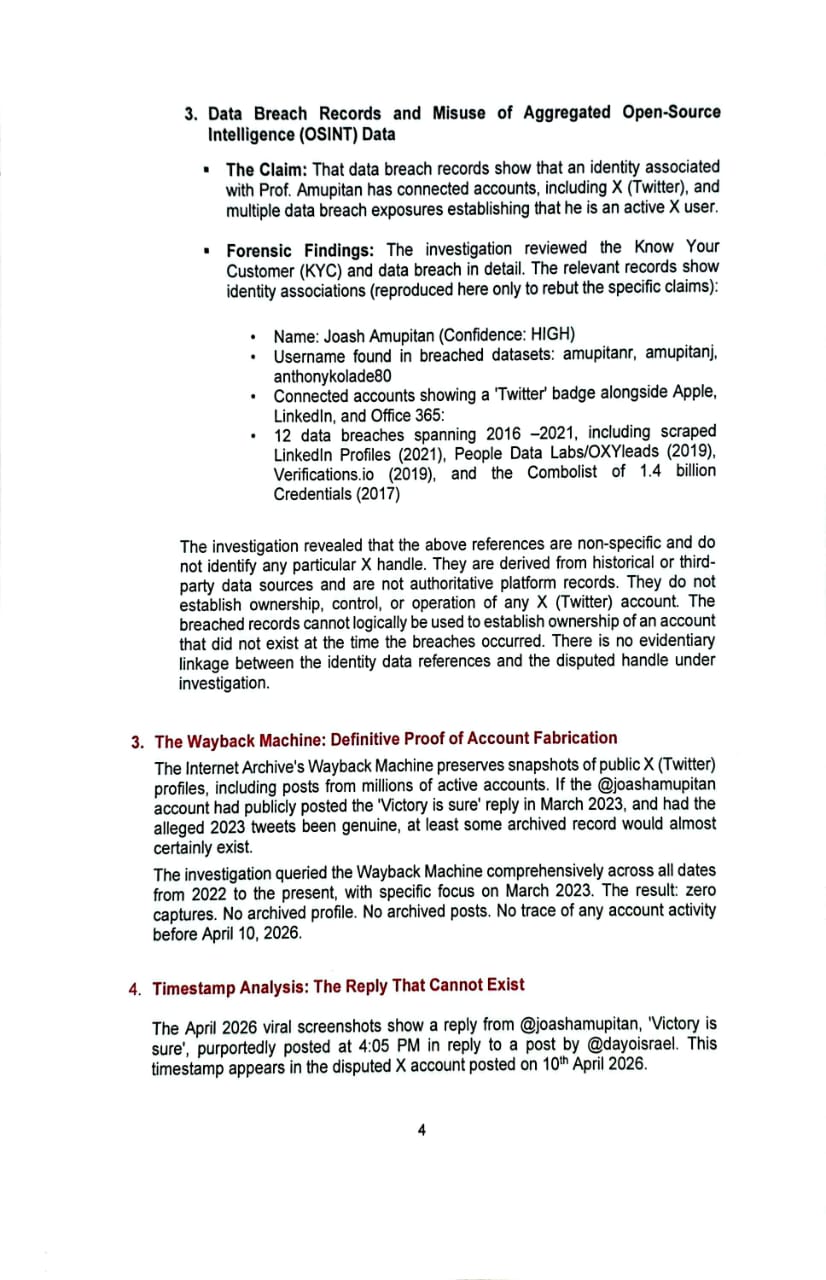 INEC claims forensic investigation clears its chairman Prof. Joash Amupitan of having controversial X account