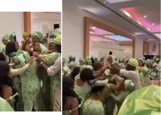 Screenshot from a video showing two women in a physical altercation at a party.