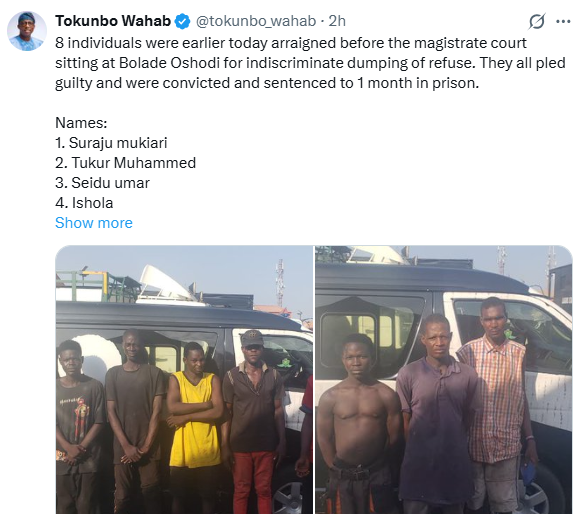 Eight sentenced to one month imprison for indiscriminate dumping of refuse