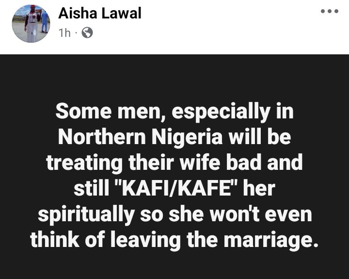 Some men in Northern Nigeria maltreat their wives and still use spiritual means to stop them from leaving the marriage - Muslim woman claims