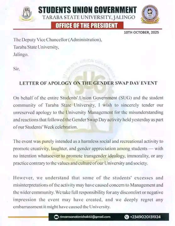Gender Swap Day: Taraba varsity suspends SUG over alleged misconduct during students
