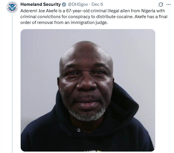 ICE arrests 67-year-old Nigerian man convicted of cocaine trafficking in U.S