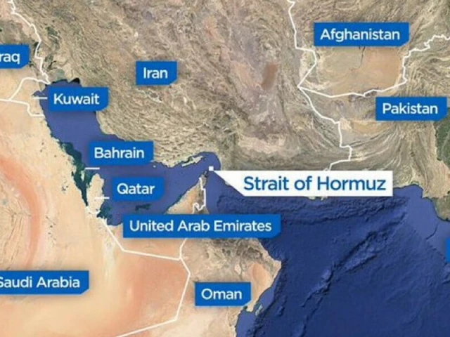 Map showing the Strait of Hormuz and surrounding regions.