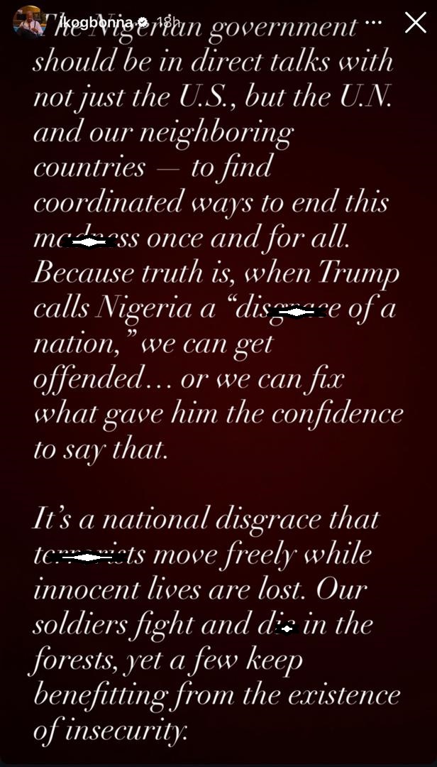 ?Do we want the terr0r group gone or not??-actor, IK Ogbonna, questions Nigerians who are outraged over Trump?s interference in Nigeria