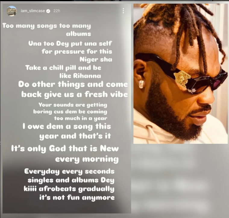 Afrobeats don too choke  Slimcase laments as he says too many songs and albums are making the genre boring