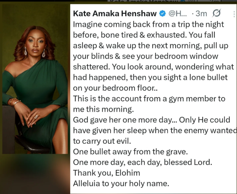 Actress Kate Henshaw shares story of gym member who woke up to find a bullet in her bedroom after returning from a trip