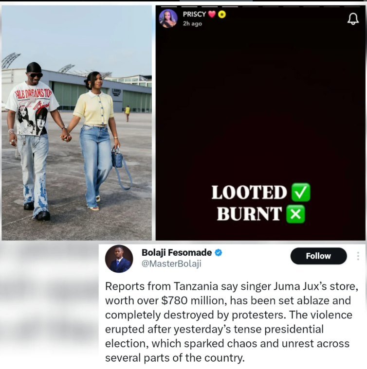 Priscilla Ojo reacts to false claims that her husband Juma Juxâs boutique was burnt in Tanzania