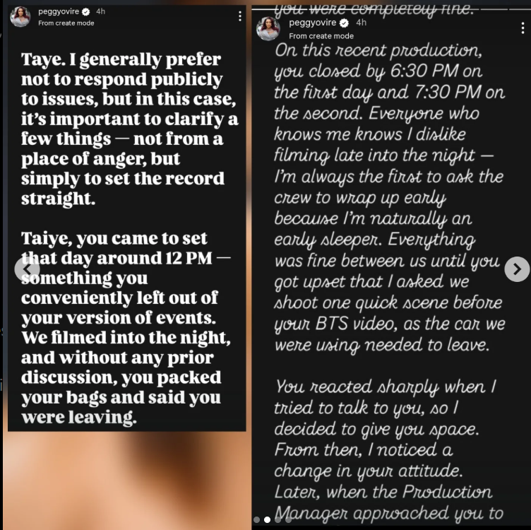 Actress, Peggy Ovire shares her side of the story amid altercation with actor Taye Arimoro