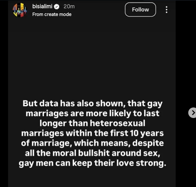 G@y Rights activist Bisi Alimi links global divorce trends, infidelity, queer stereotypes and societal shame in detailed morning reflections
