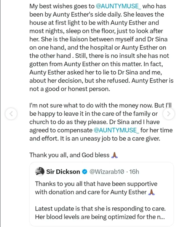 Popular personal shopper on X, Aunty Esther, who was reportedly diagnosed with cancer, refuses blood transfusion