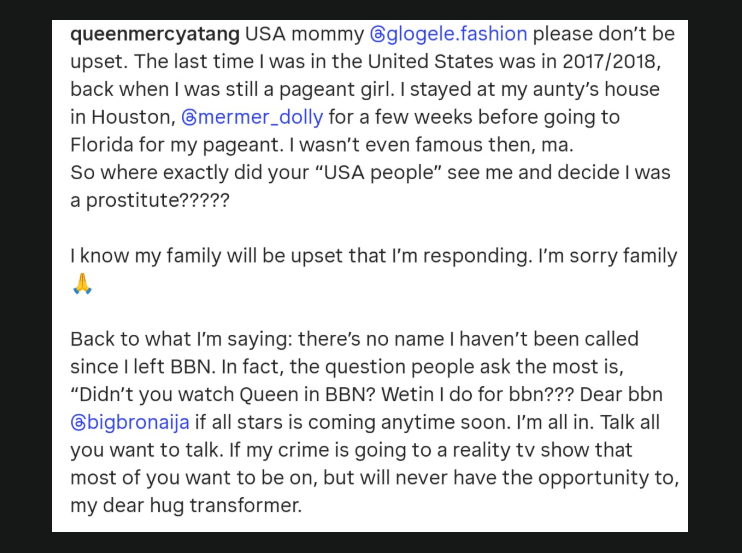 ?I wasn?t even famous then? so where did US people see me as a prostitute?? ? BBN?s Queen Mercy replies follower accusing her of ruining her marriage