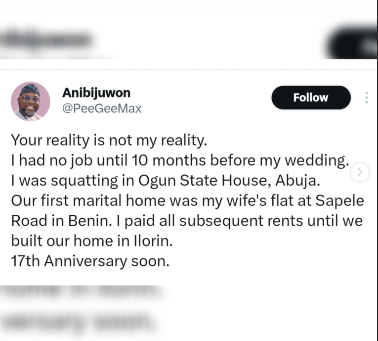 “I was jobless, she kept us afloat, 17 years later, i’m still grateful” — Man reflects on marriage and sacrifice