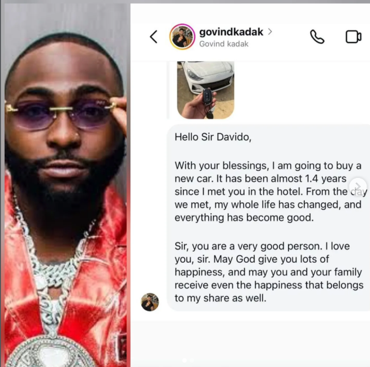 ?You never know when God is using you? - Davido reacts after indian hotel staff sends him heartfelt message about how meeting him changed his life